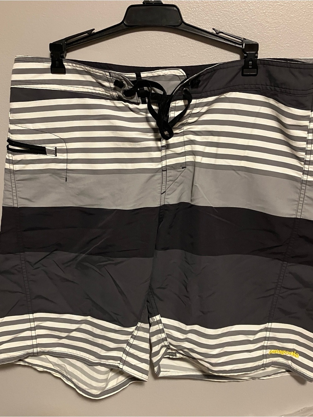 Patagonia Black and Gray Striped Men's Board Shorts